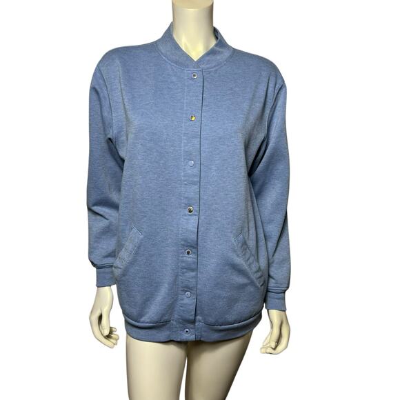 Blair 1990s Heather Blue Button-Front Cardigan Sweatshirt Pockets Size S/M - Picture 1 of 7